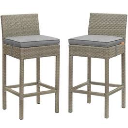 Conduit Outdoor Patio Wicker Rattan Bar Stool Set of 2 by Modway - Light Gray Gray