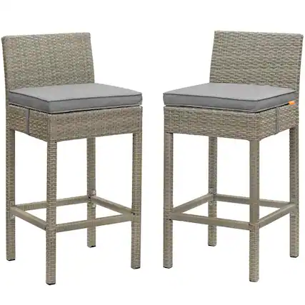 Front. Modway - Conduit Outdoor Patio Wicker Rattan Bar Stool Set of 2 by Modway - Light Gray Gray.