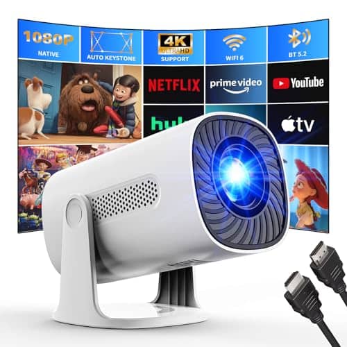 The Best Inks - [built-in Apps & Smart Os] Projector With Wifi And 1080p Fhd 4k Support Auto Keystone Stereo Compatible Hdmi/tv - White