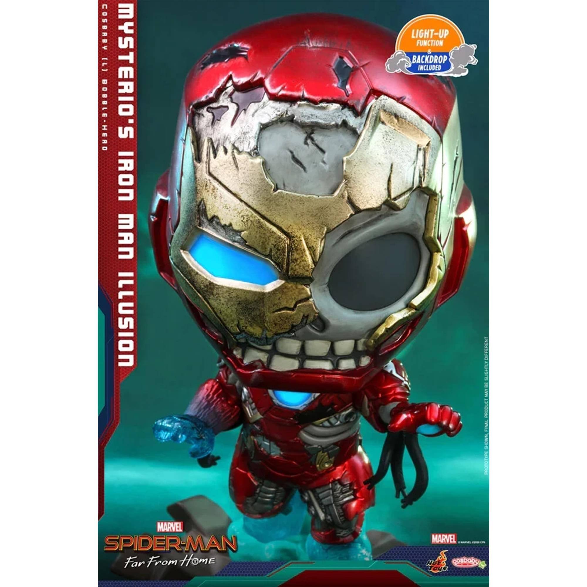 COSPLAY (L) BOBBLE-HEAD MYSTERIO'S IRON MAN ILLUSION LIGHT-UP FUNCTION. BACKDROP INCLUDED. MARVEL SPIDER-MAN Far From Home