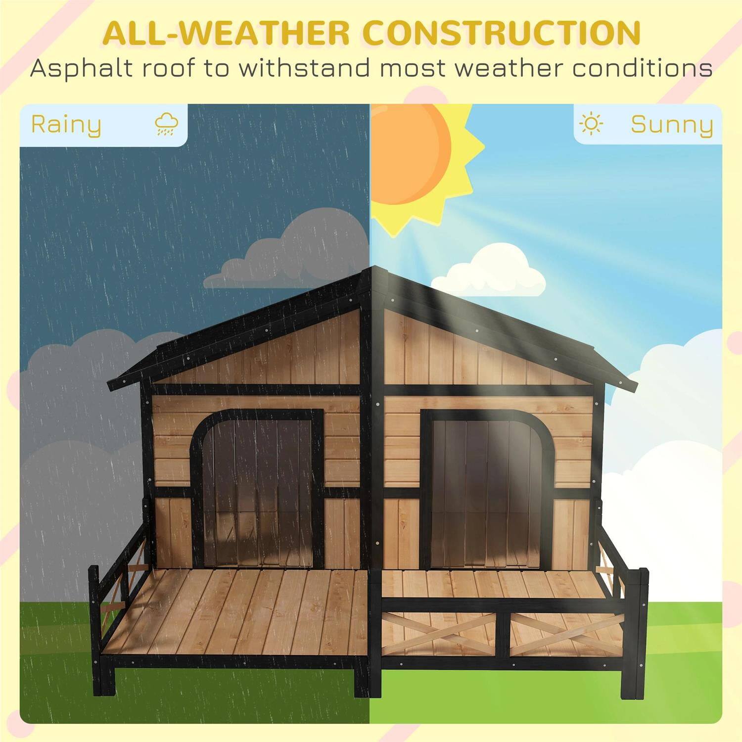 ALL-WEATHER CONSTRUCTION  
Asphalt roof to withstand most weather conditions  

Rainy  
Sunny