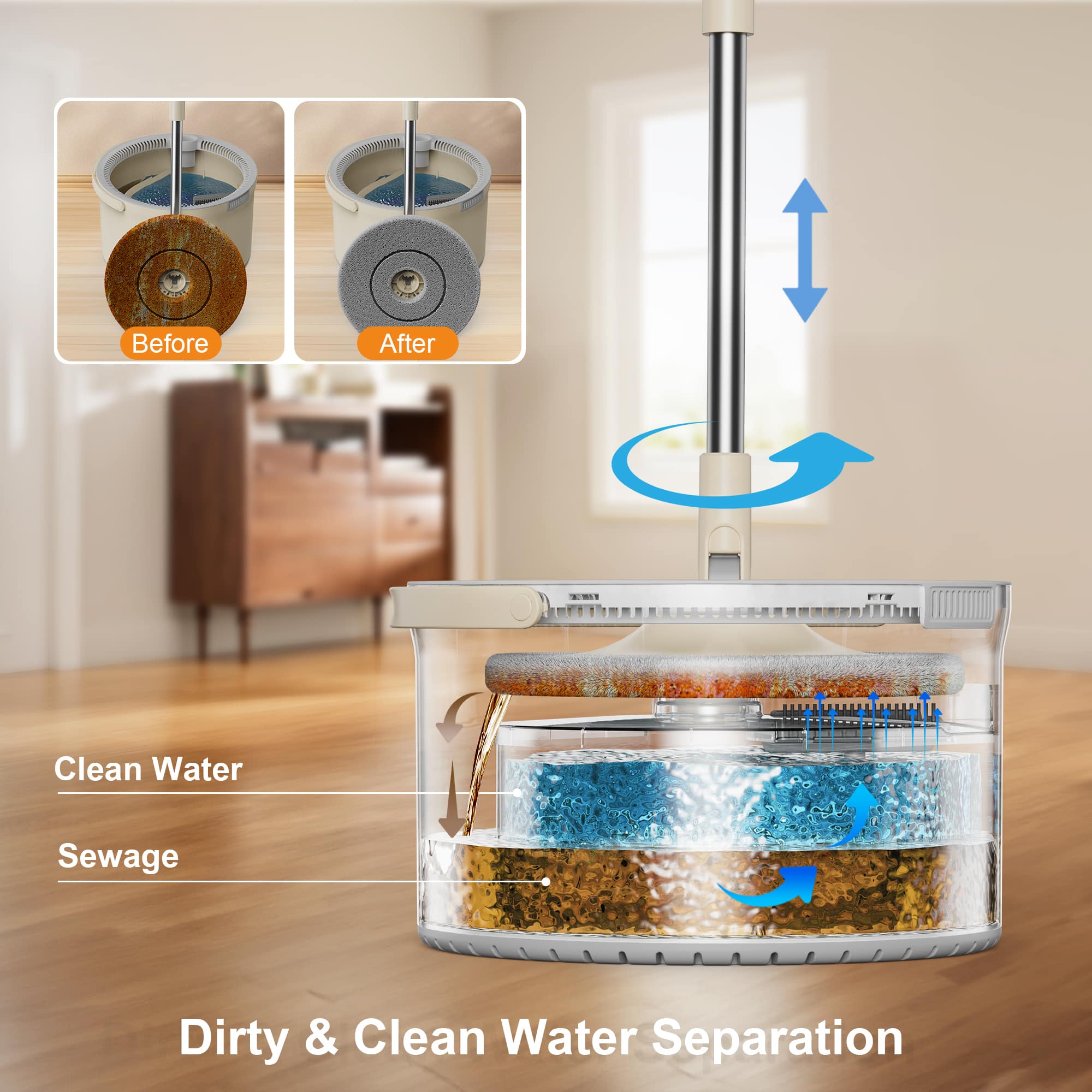 MOOSOO Electric Spin Mop and Bucket Set with One Click Auto Clean