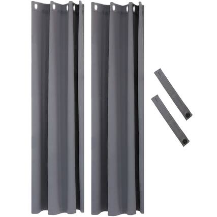 Front. Sunnydaze - Outdoor Blackout Curtain Panel - 52 in x 96 in - Set of 2 - Gray.