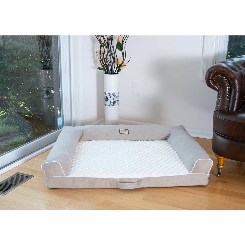 Alt View 1. Armarkat - Ivory and Beige Medium Bolstered Pet Bed With Memory Foam - White.