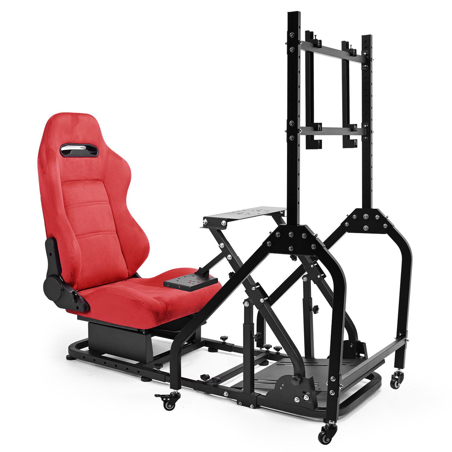 Front. Dardoo - Dardoo Foldable Sim Racing Cockpit, Red Suede Seat & Single Monitor Mount, Wheel Pedals Handbrake Not Included - Black/Red.