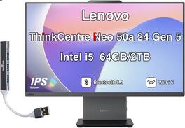 Lenovo - Upgraded - ThinkCentre Neo 50a All-in-One 24 FHD Display (i5-13420H, 64GB, 2TB SSD, Intel UHD, Win 11 Pro) w/USB Hub - Eclipse Black