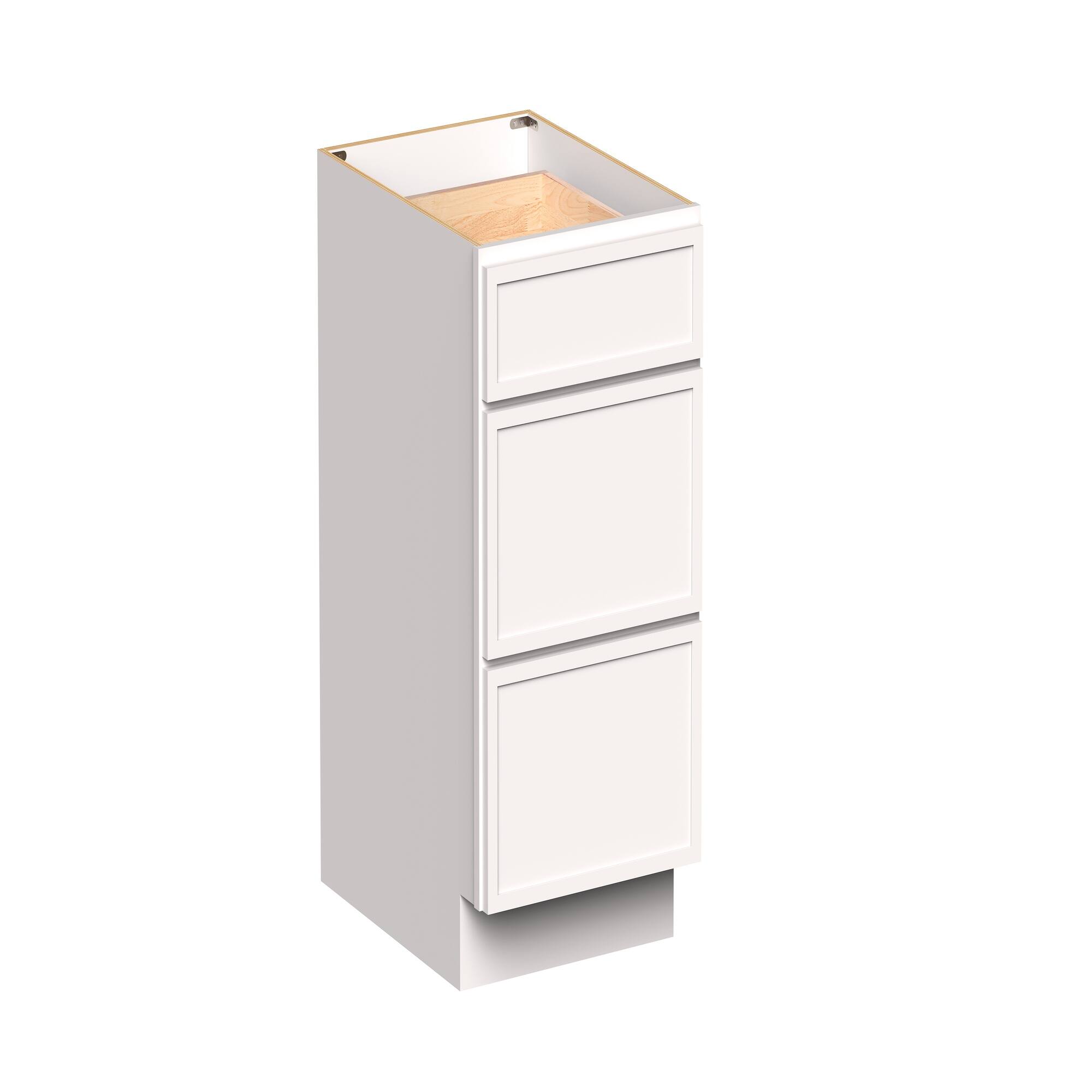 Angle. Boyel Living - 18-in W x 34.5-in H x 24-in D Slim Shaker RTA Kitchen 3-Drawer Base Cabinet with Soft-Close Drawers - Snow White.