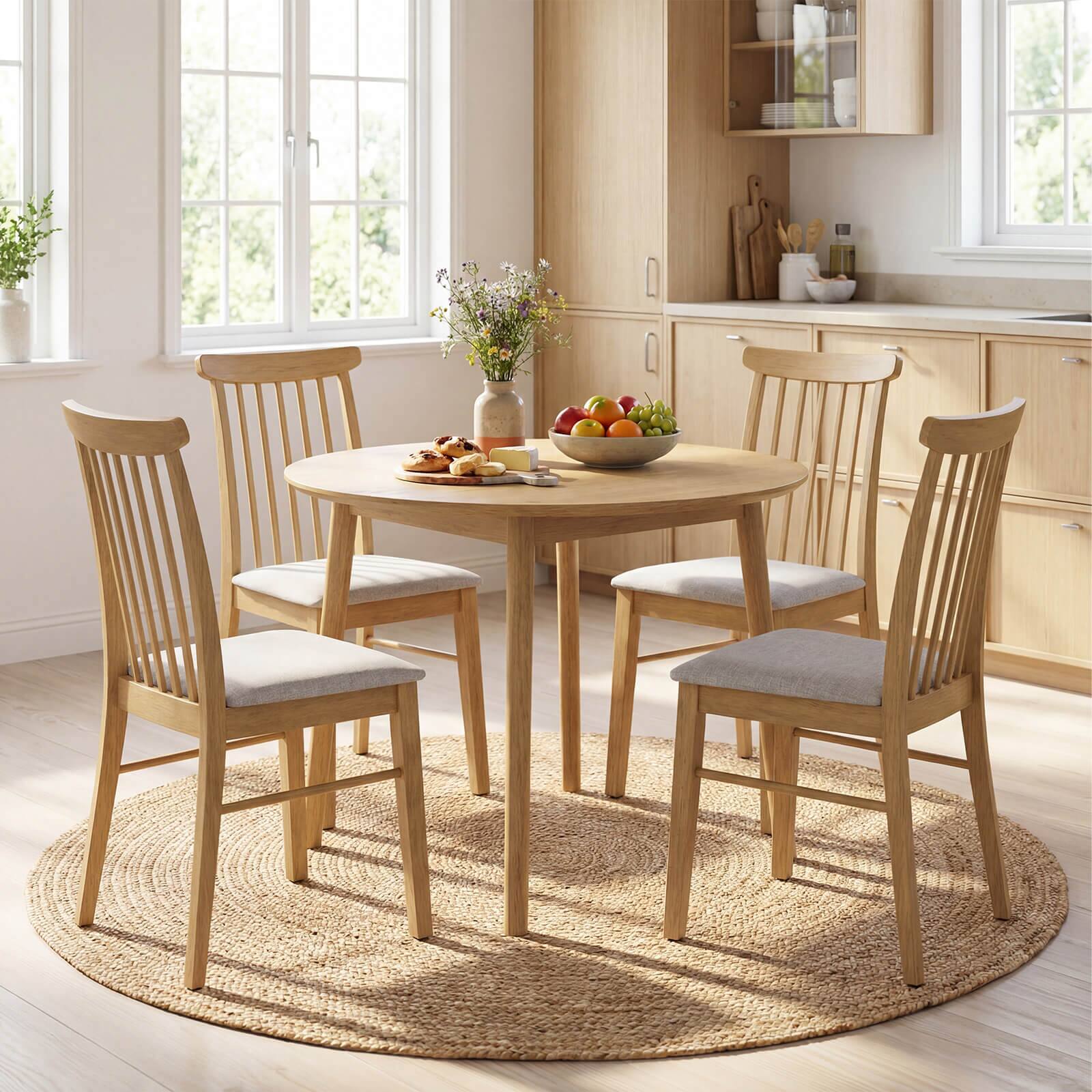 Alt View 5. Costway - Costway 4 PCS Dining Chairs with Rubber Wood Frame Padded Seat Spindle Back for  Restaurant - Gray + Natural.