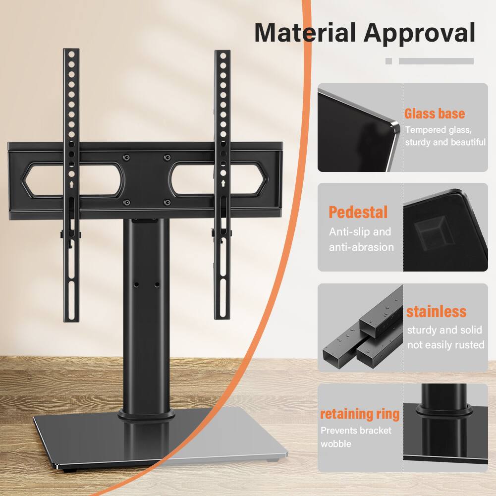 Material Approval

- Glass base: Tempered glass, sturdy and beautiful
- Pedestal: Anti-slip and anti-abrasion
- Stainless: Sturdy and solid, not easily rusted
- Retaining ring: Prevents bracket wobble