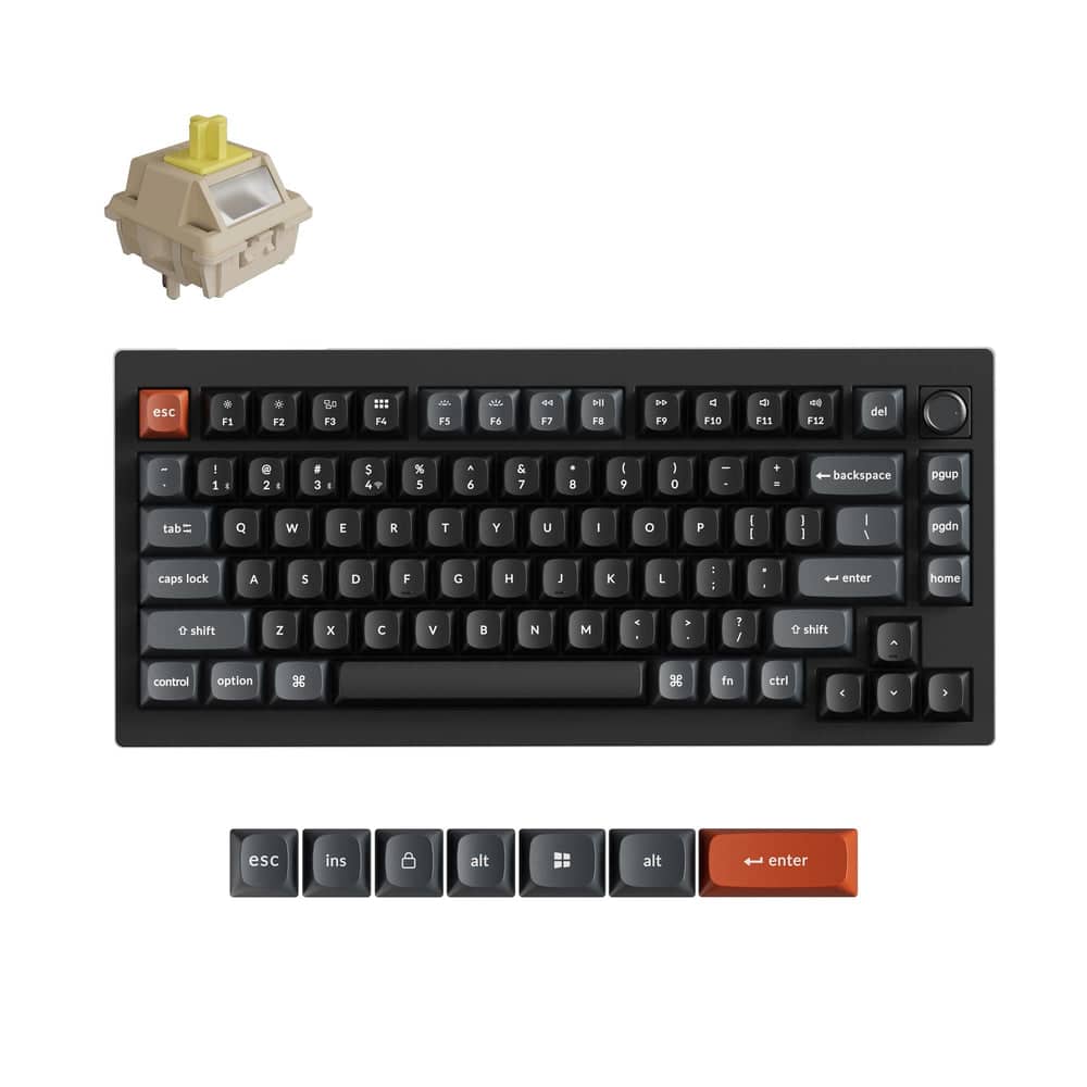 Keychron - V1 Ultra 8K 75% Wireless Mechanical Keyboard, ZMK and built-in AI Launcher, PBT Keycaps - Black