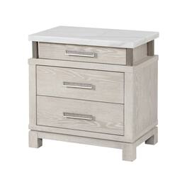 Manhattan Lane - Loji Nightstand, 3 Drawers, White Marble Top, 29 Inch - Gray, White, Silver