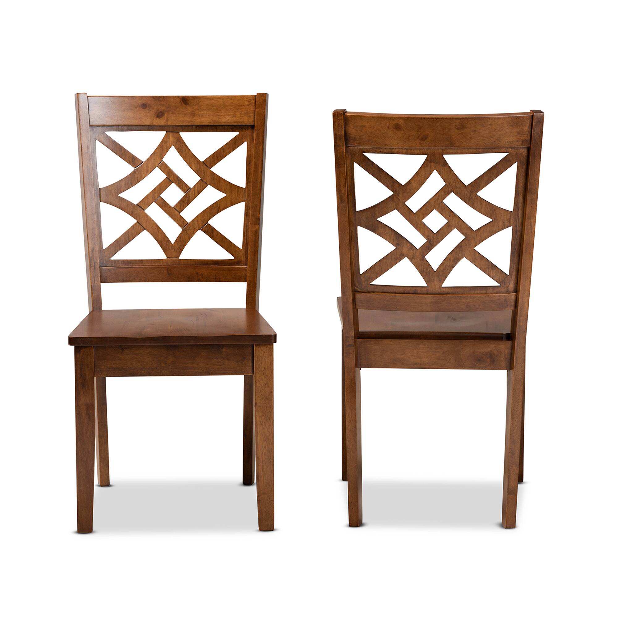 Angle. Baxton Studio - Nicolette Modern and Contemporary Finished Wood 2-Piece Dining Chair Set - Walnut Brown.