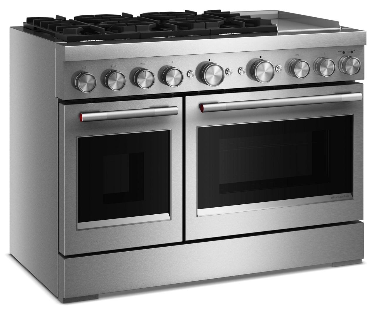 Angle. KitchenAid - 6.3 Cu. Ft. Freestanding Dual Fuel Range with Griddle and 6 Burners - Stainless Steel.