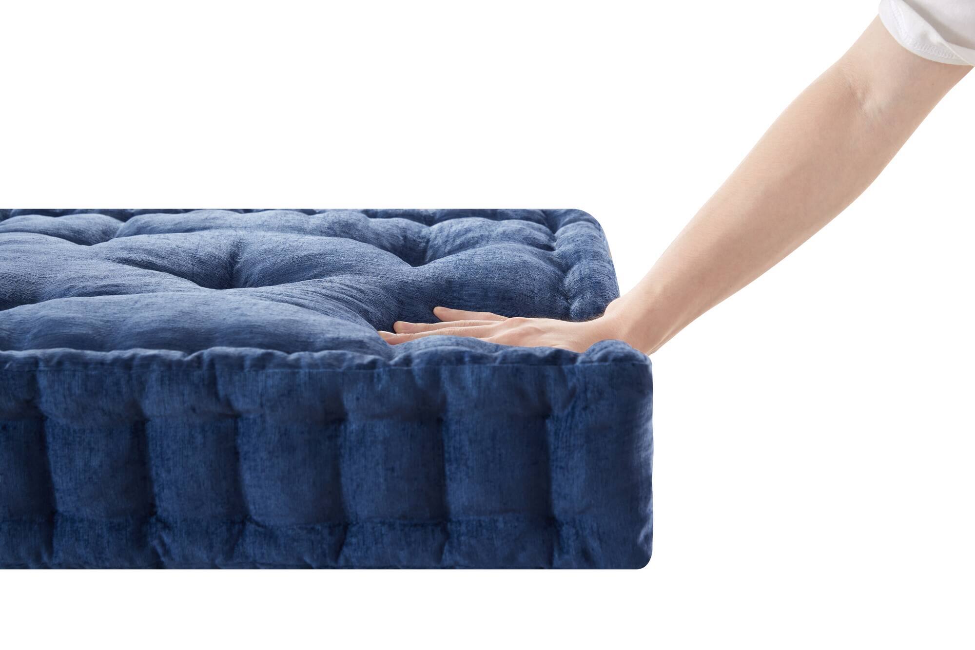 Left. APRILSOUL - Poly Chenille Square Floor Pillow Cushion-24 x 24 in - Navy Blue.