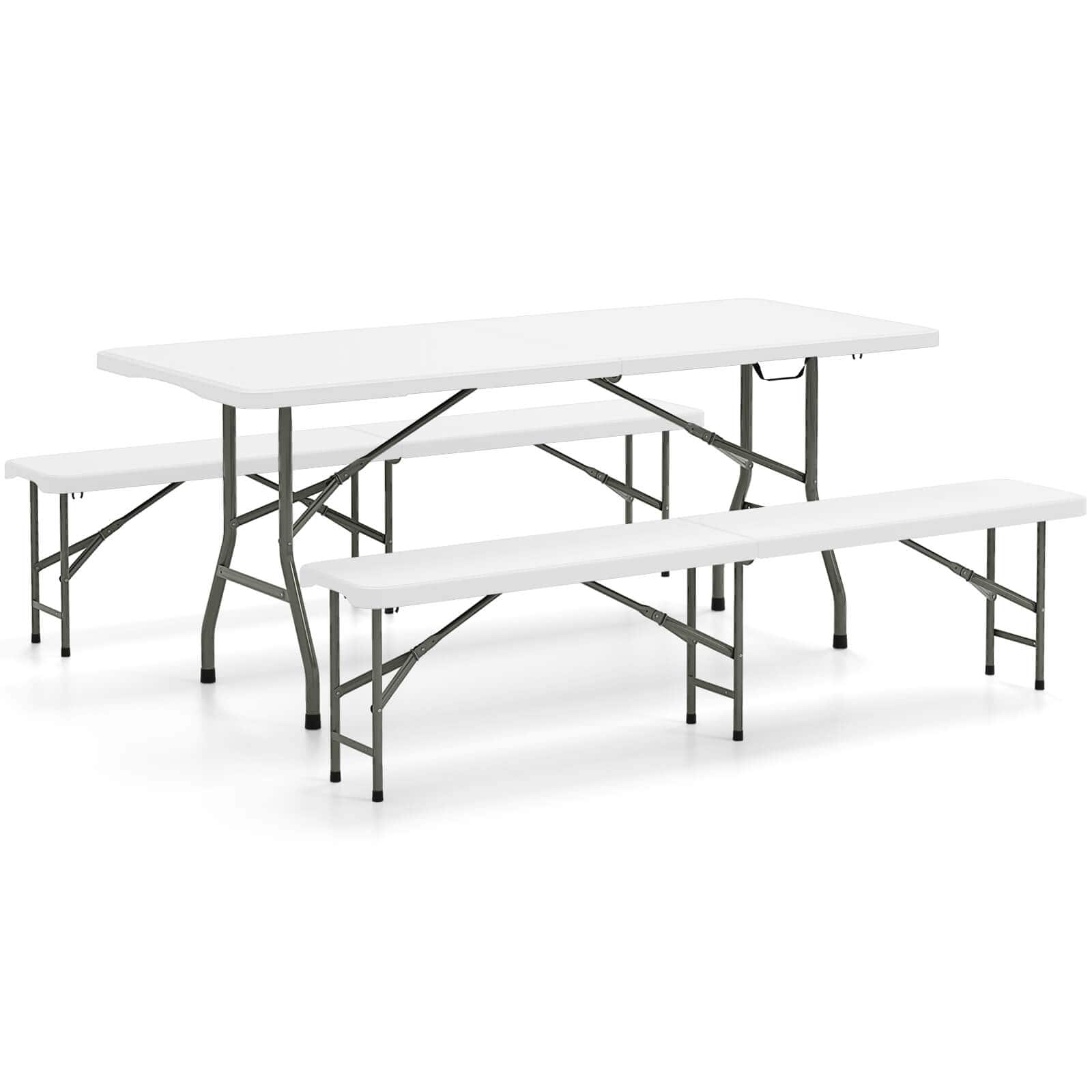 Gymax - 3 PCS Folding Picnic Table Set w/ 6 ft Table & 2 Benches HDPE Tabletop Bench Top Coffee - White price history on PriceWatchPro