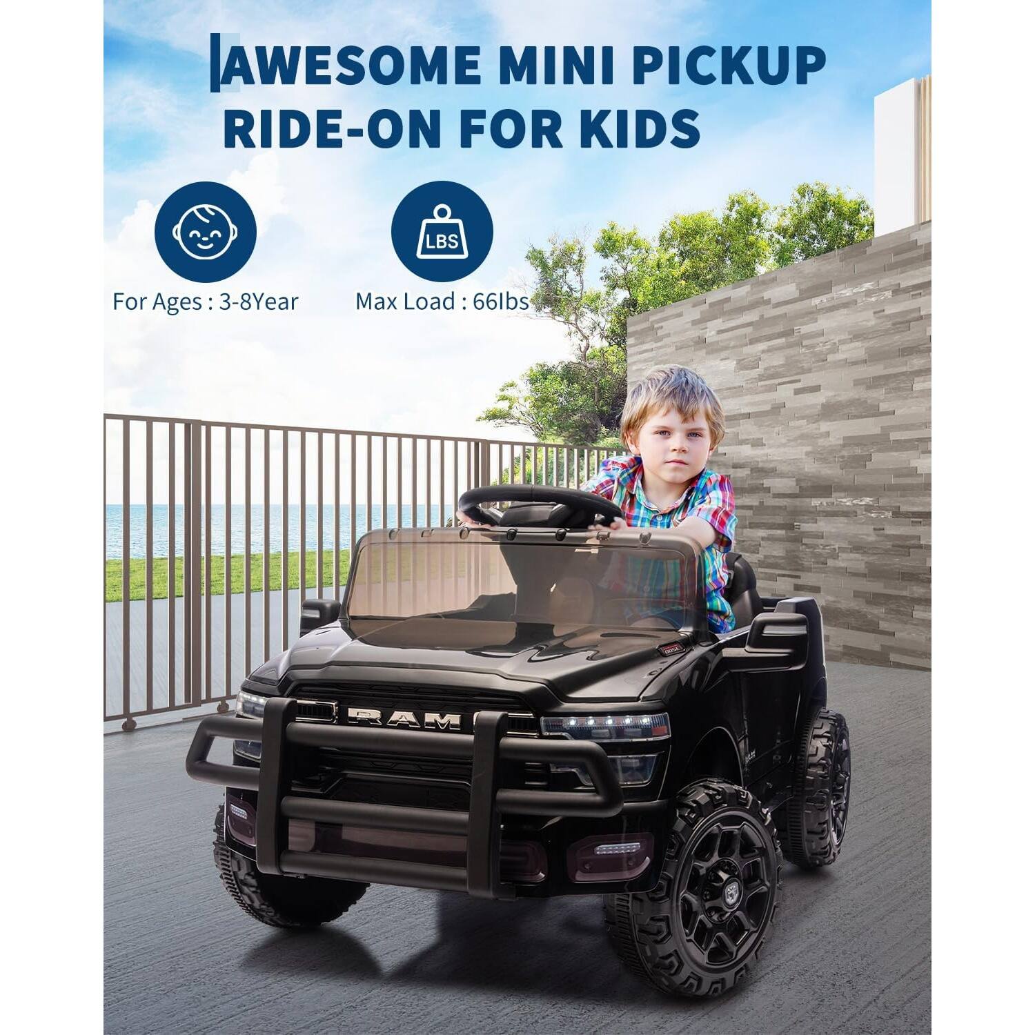 AWESOME MINI PICKUP RIDE-ON FOR KIDS

For Ages: 3-8 Year

Max Load: 66lbs