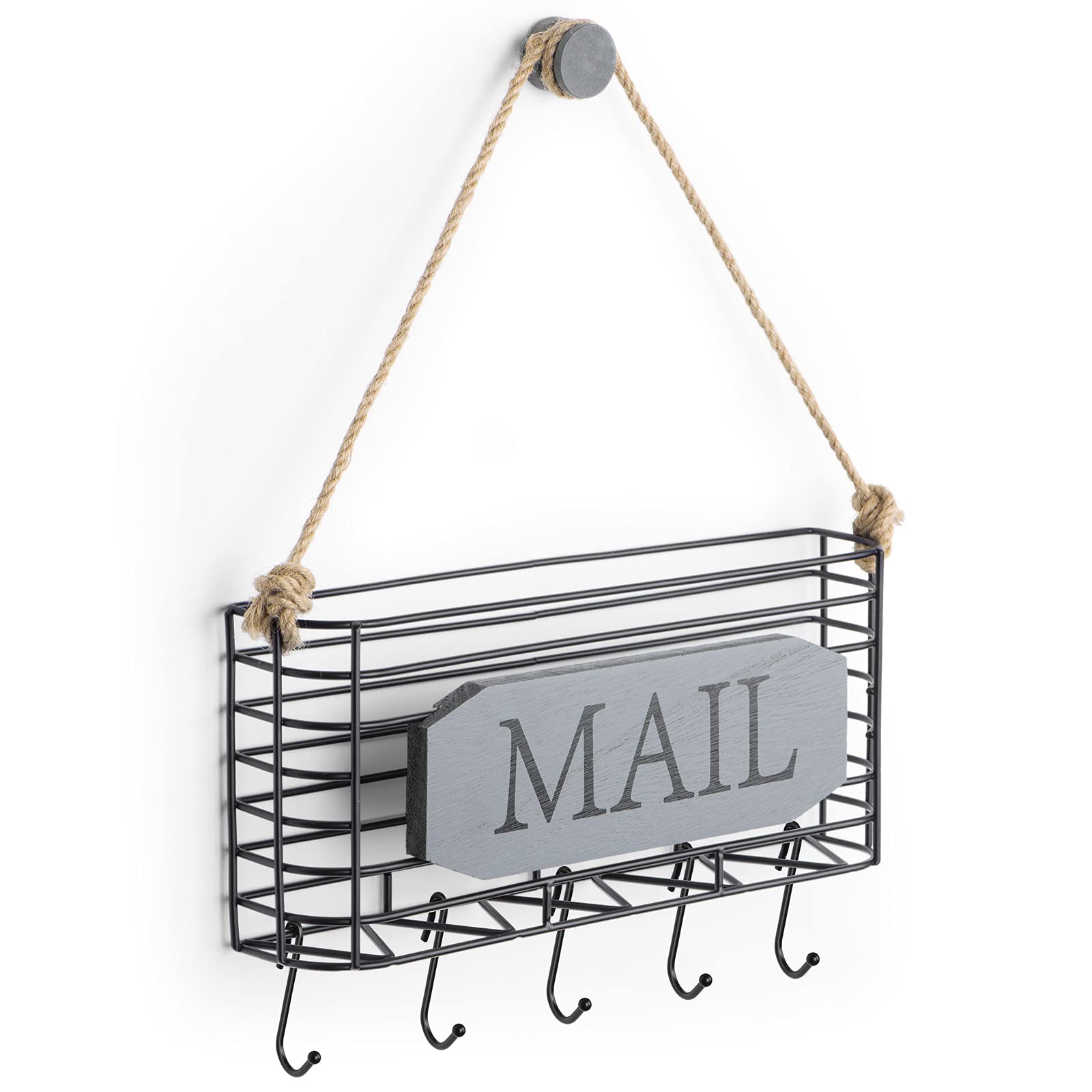 Front. Dapper Styles - Mail Holder Rustic Organizer Wall Mount Hanging Sorter Letter Basket With 5 Key For Carbonized - Weathered Grey-Large.