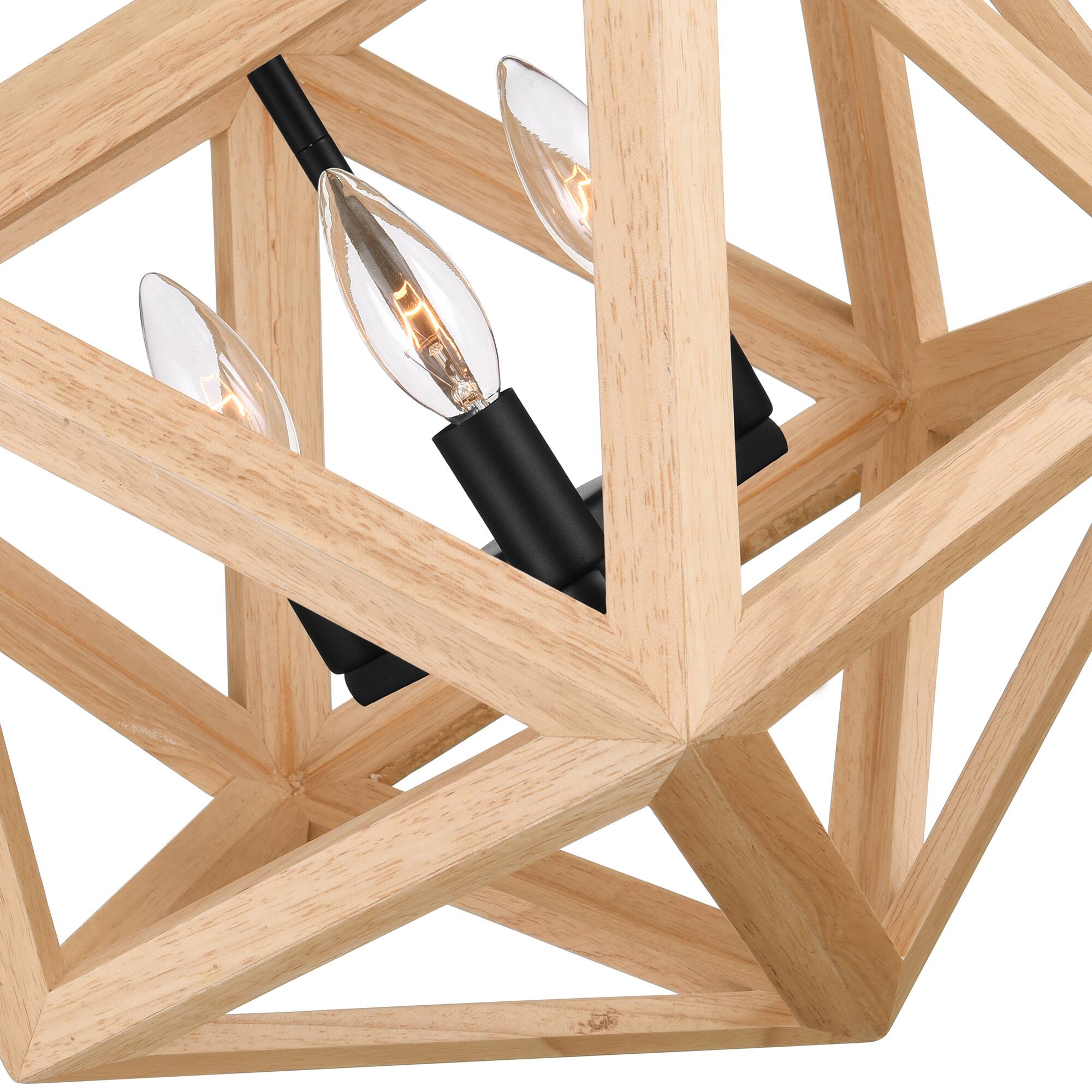 Alt View 1. CWI Lighting - Lante 3 Light Pendant With Black & Wood Finish - Black.