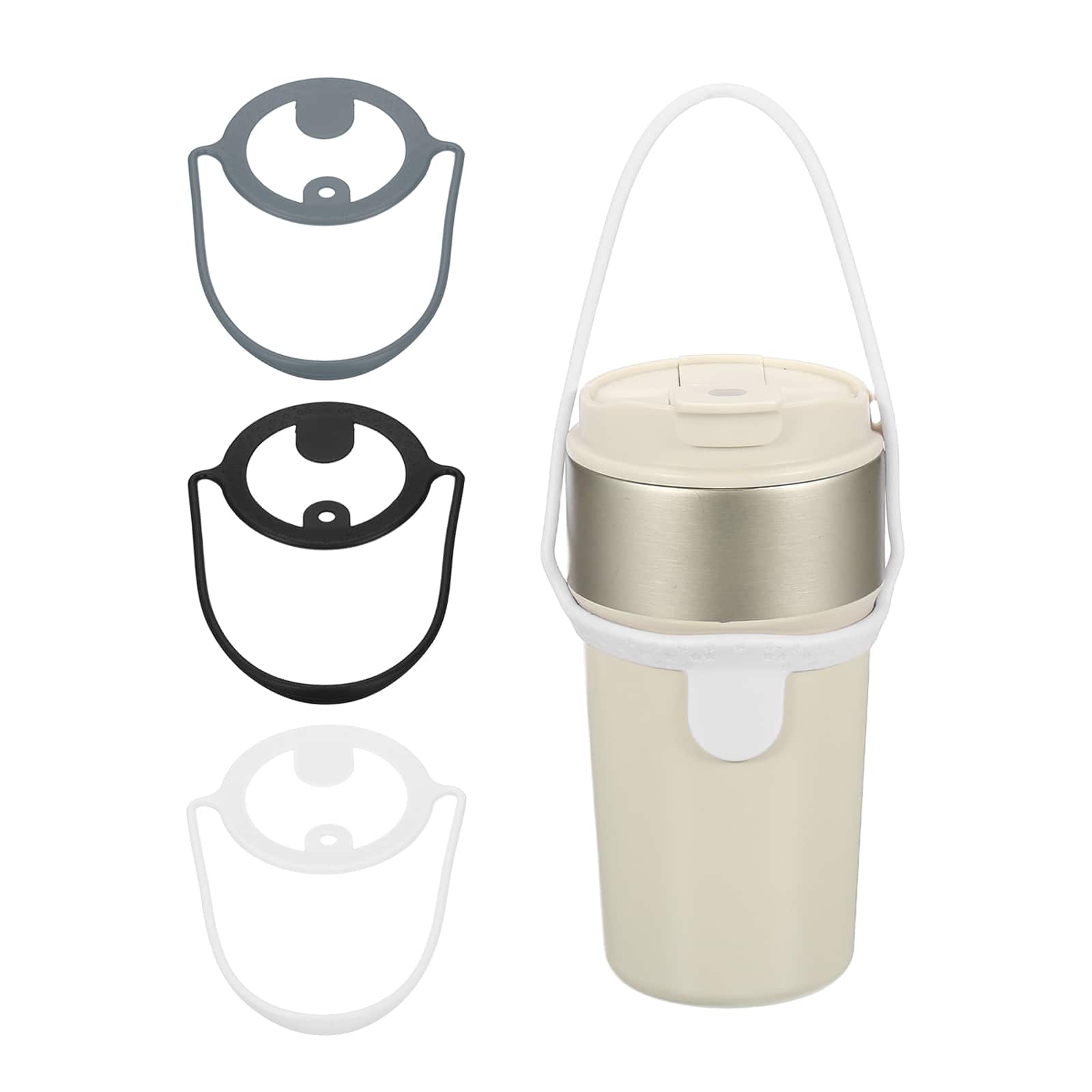 Unique Bargains - 3pcs Silicone Coffee Cup Carrier with Straw Ring Reusable Drink Holder for Travel & Takeout - Black/White/Gray price history on PriceWatchPro