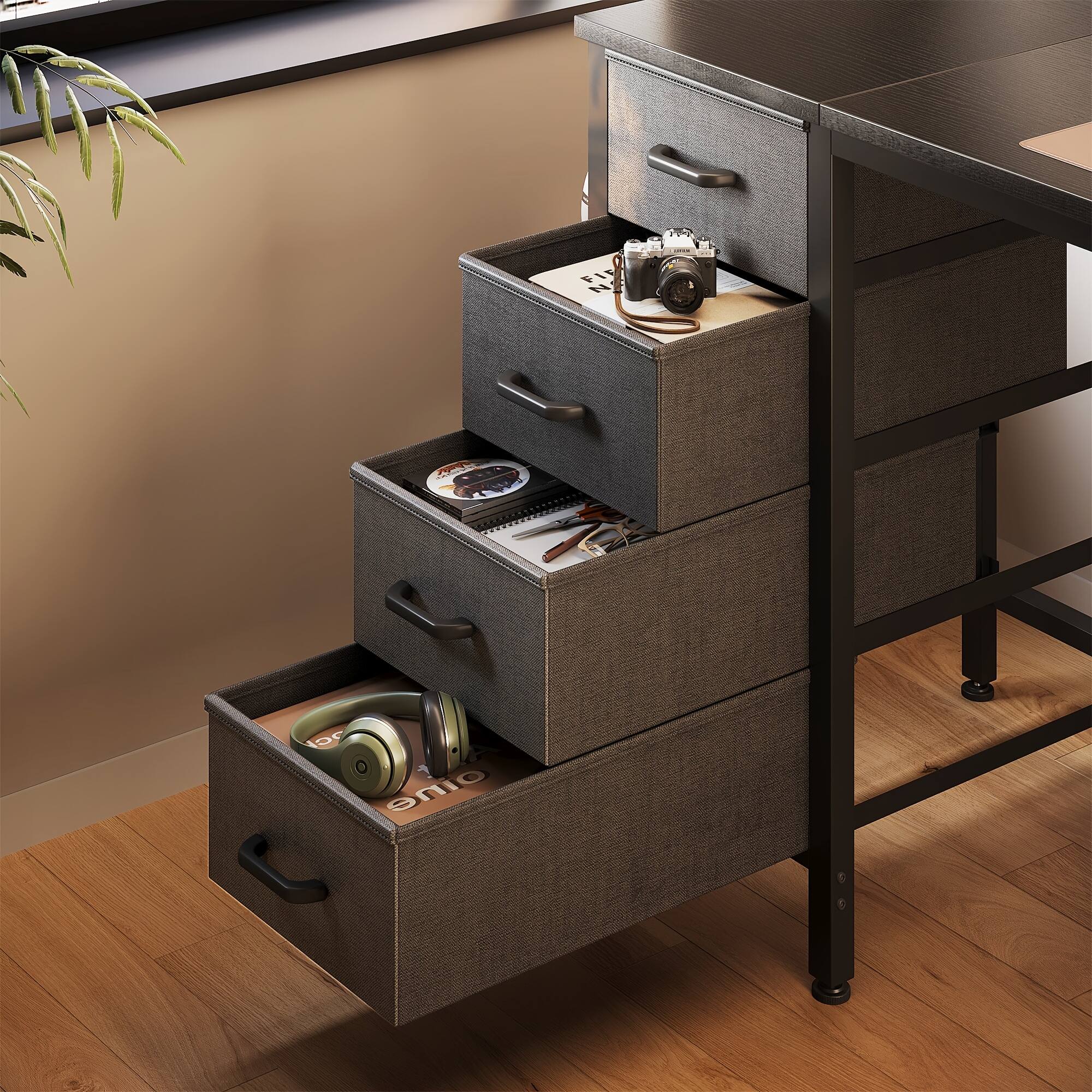 Alt View 4. AODK - 40" Small Computer Desk with 4 Fabric Drawers, Modern Writing Desk with Storage for Home Office, Bedroom & Small Spaces - Black.