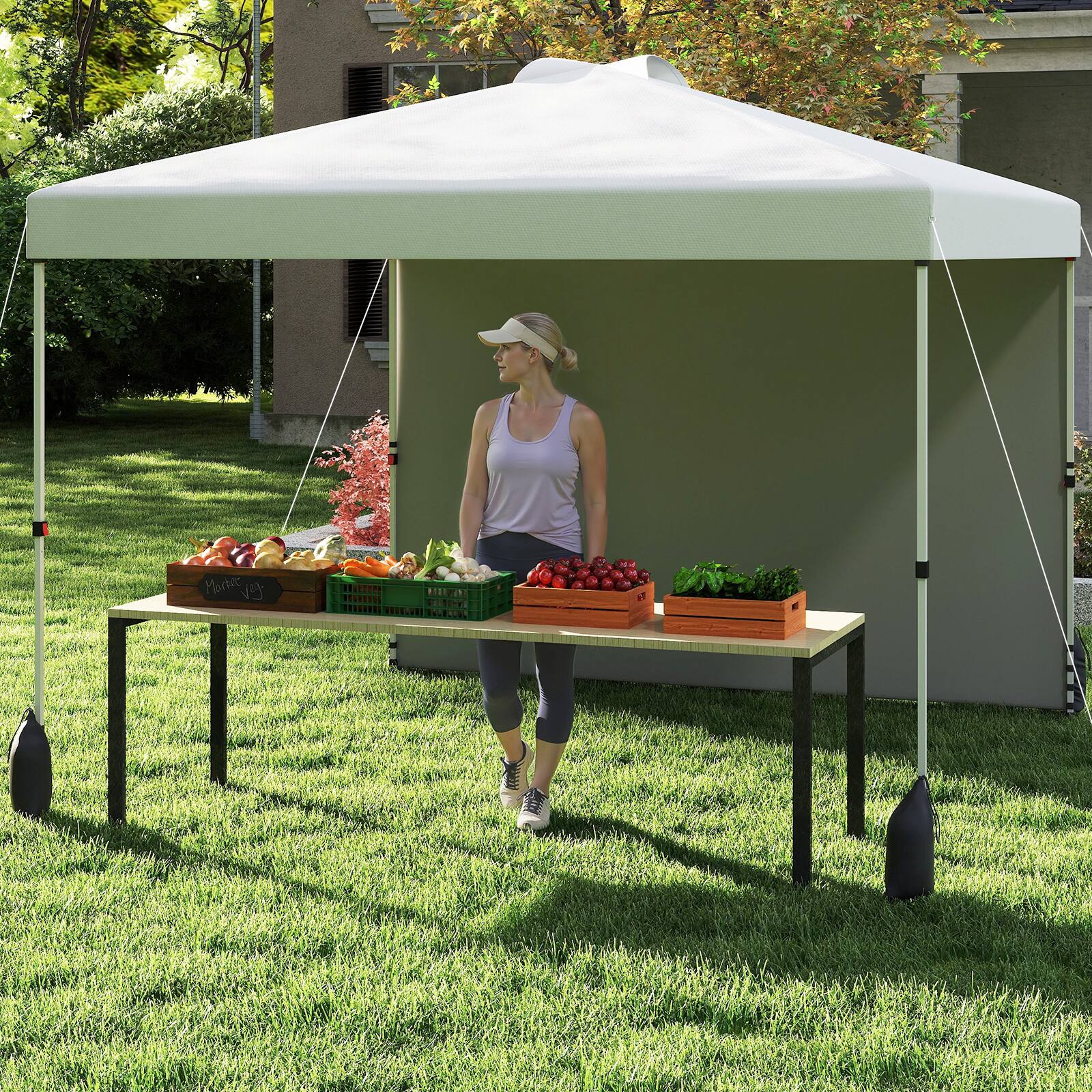 Alt View 3. Gymax - Gymax 10 X 10 FT Pop up Canopy Tent w/ 1 Sidewall Wheeled Bag 8 Stakes - White.