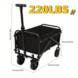 Loheer - Heavy Duty Foldable Utility Wagon 220 Lbs Capacity Collapsible Beach Cart All Terrain Wheels