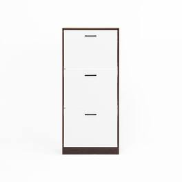 Halitaa - Shoe Storage Cabinet with 3 White Panel Flip Drawers,Freestanding Organizer for Entryway,Narrow Shoe Rack Cabinet - Brown