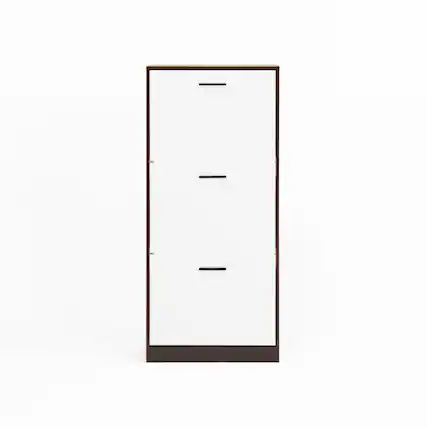 Front. HTUTWOO - Shoe Storage Cabinet with 3 White Panel Flip Drawers,Freestanding Organizer for Entryway,Narrow Shoe Rack Cabinet - Brown.