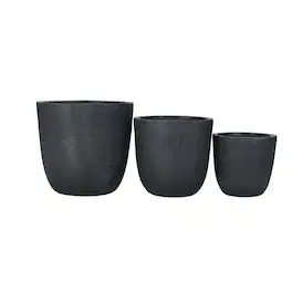 Mondawe - MGO Round Stackable Planter Set with Drainage Holes and Rubber Plug,-3 Sizes (16.93"/3.78"/11.02") - Black