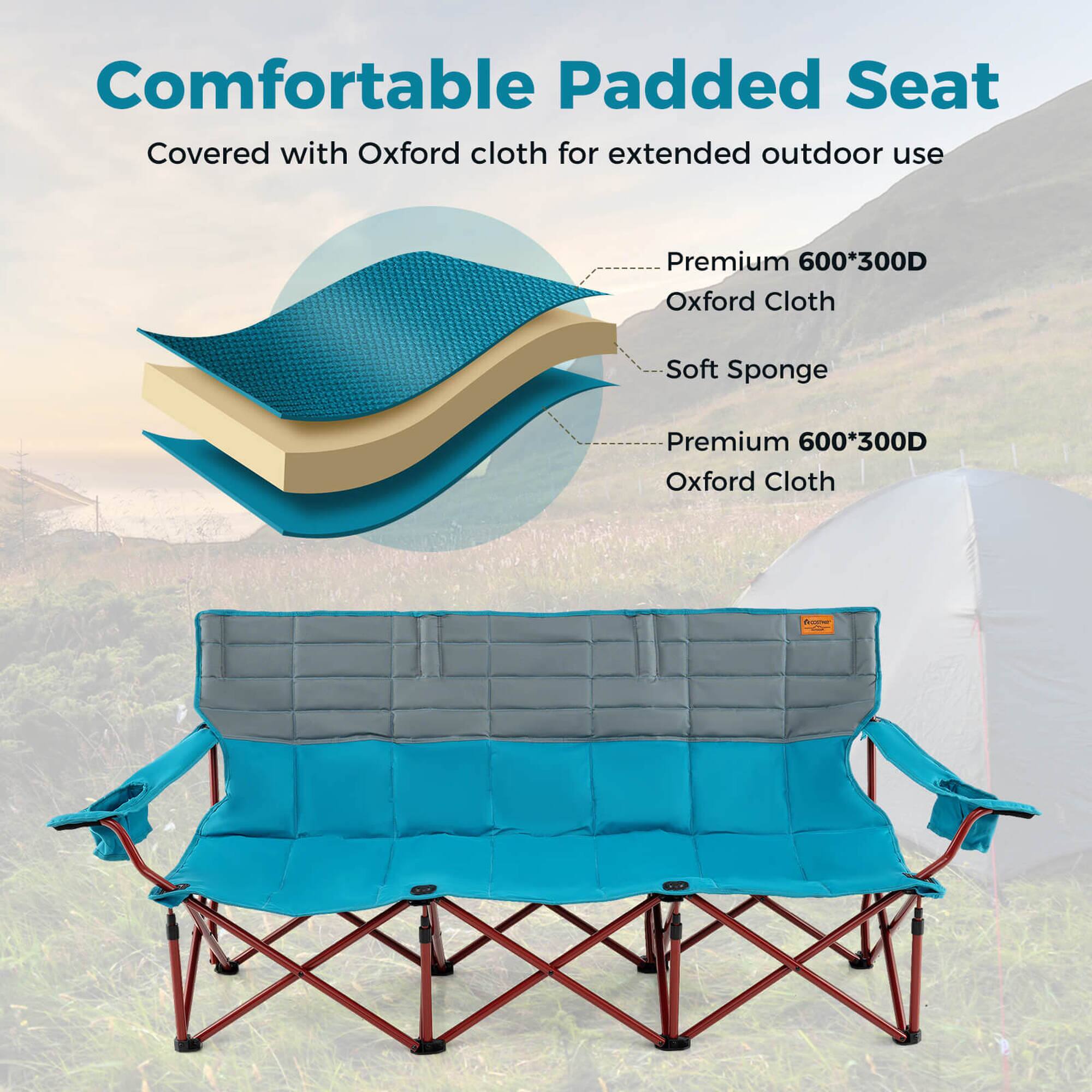 Comfortable Padded Seat

Covered with Oxford cloth for extended outdoor use

Premium 600*300D Oxford Cloth

Soft Sponge

Premium 600*300D Oxford Cloth