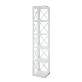 FurniFact - Corner Bookcase Crossed X Design with 5 Storage Shelves - White