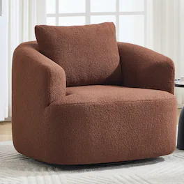 GOODSILO - 360 Degree Swivel Round Upholstered Comfort Chair with Soft Pillow, High-Resilience Sponge Single Sofa for Living Spaces - Brown