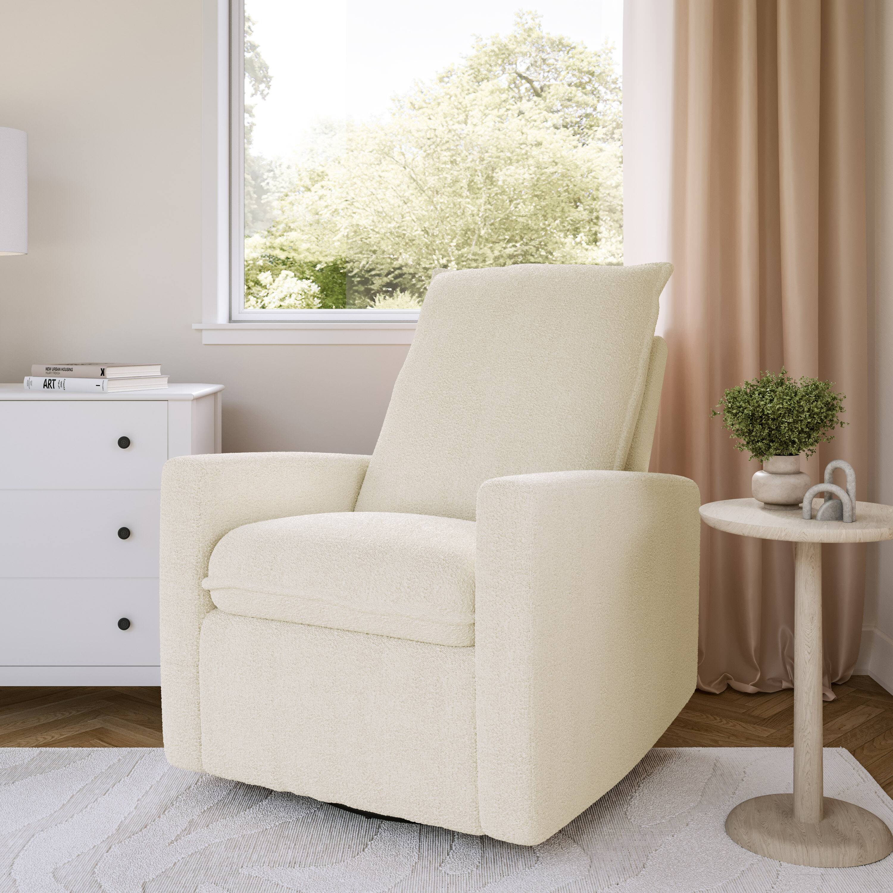 Alt View 4. CorLiving - Caillie Ultimate Comfort Boucle Upholstered Swivel Recliner Glider Chair - Cream.