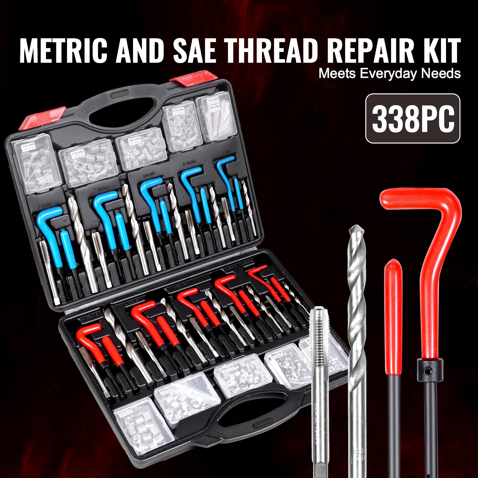 METRIC AND SAE THREAD REPAIR KIT  
Meets Everyday Needs  
338PC