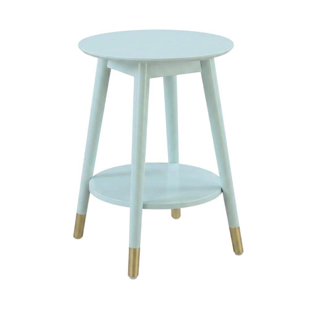 FurniFact - Mid Century Round End Table with Bottom Shelf for Living Room Space - Blue
