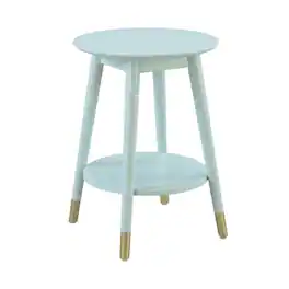 FurniFact - Mid Century Round End Table with Bottom Shelf for Living Room Space - Blue