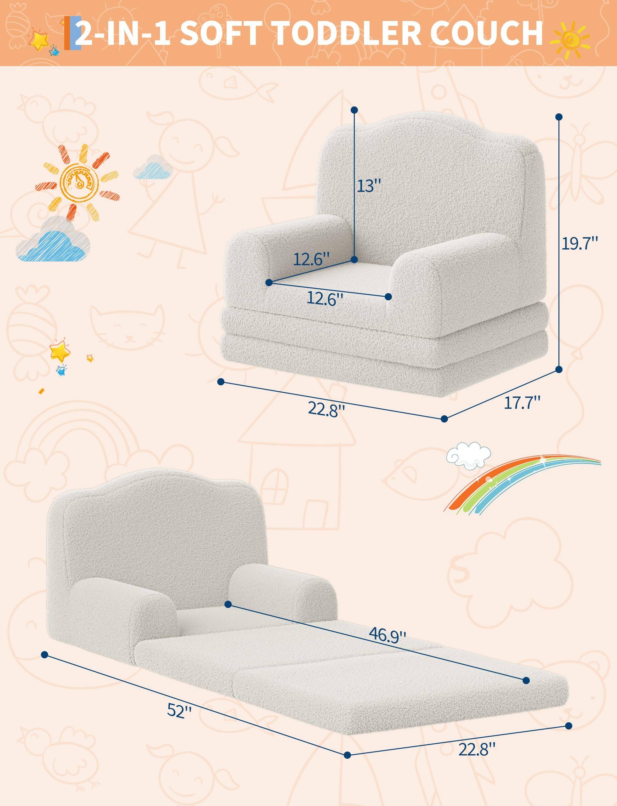 2-IN-1 SOFT TODDLER COUCH

13"  
12.6"  
19.7"  
12.6"  
22.8"  
17.7"  
46.9"  
52"  
22.8"