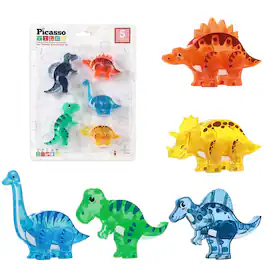 PicassoTiles - PICASSO-TILES Magnetic Tiles for Kids, Dinosaur Theme Construction STEM Building Blocks Educational Toy, 5PCS - Multicolor