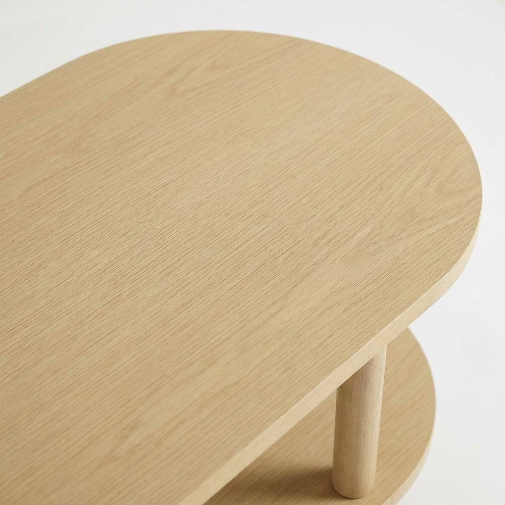 Alt View 1. FurniFact - Brown wood TV stand with solid mango construction and oval design - Brown.