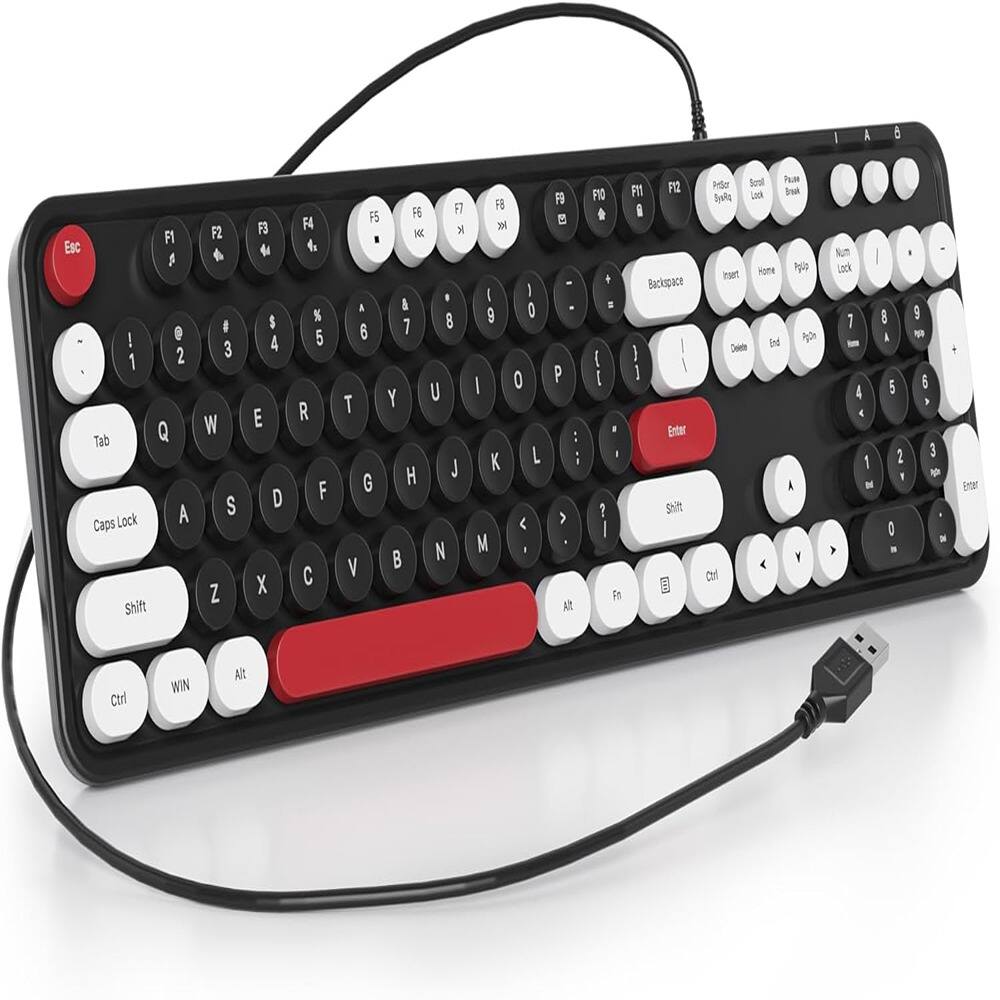 MOSZAR LLC - Computer Keyboard with Round Keycaps for Windows Laptop - Black