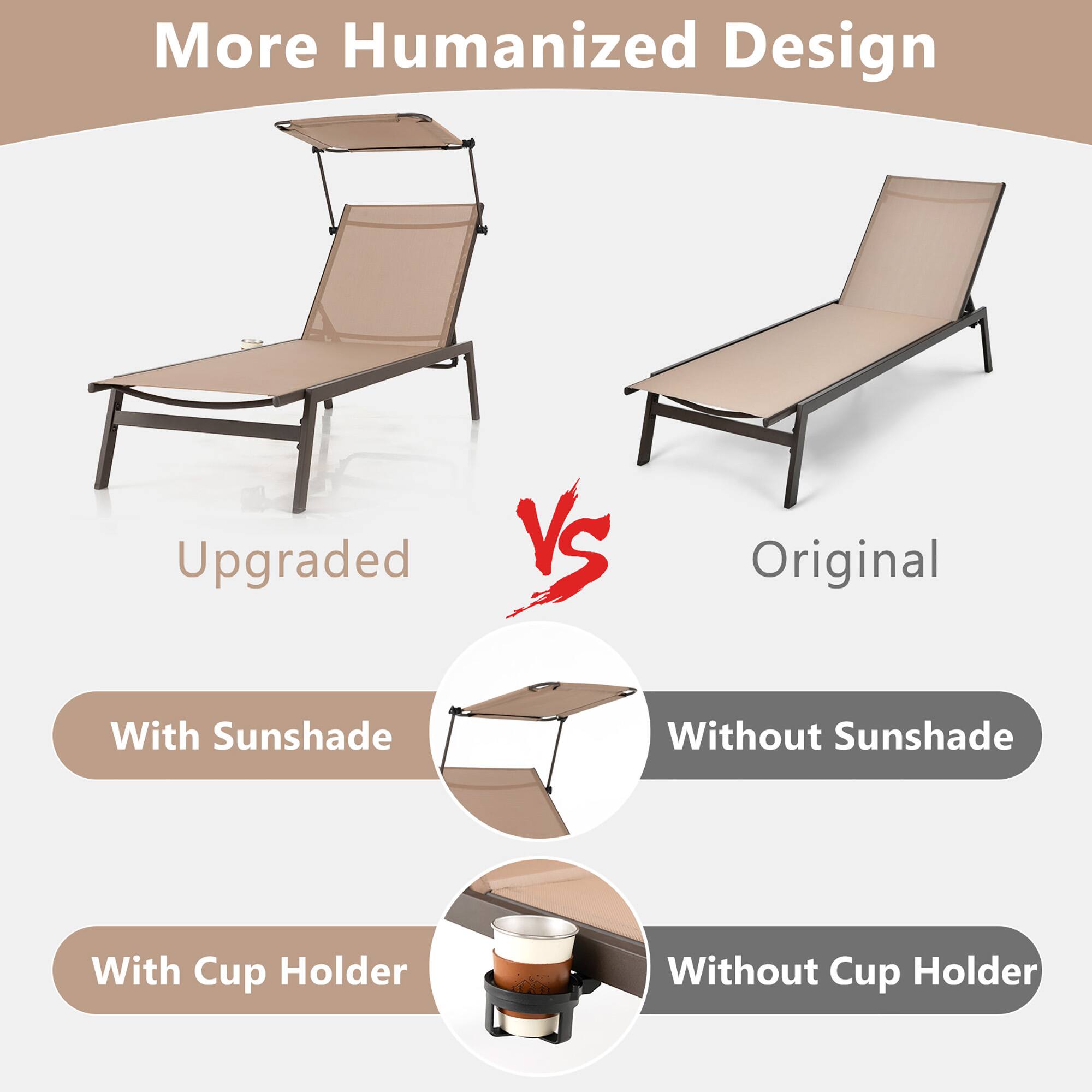 More Humanized Design
Upgraded VS Original
With Sunshade Without Sunshade
With Cup Holder Without Cup Holder