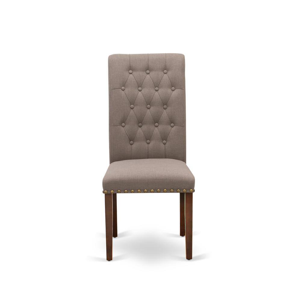 Alt View 1. East West Furniture - Bremond Dining Chairs - Dark Coffee Color Linen Fabric, Wooden Mahogany Finish Legs Modern Dining Room Chairs - Set of 2 - Brown.