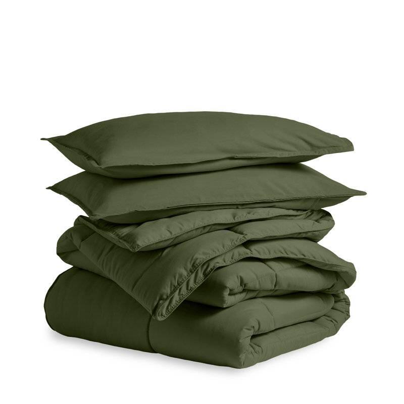 Angle. Hivvago - King/Cal King Wrinkle-Resistant Down Alternative Comforter Set in Olive Green - Olive Green.