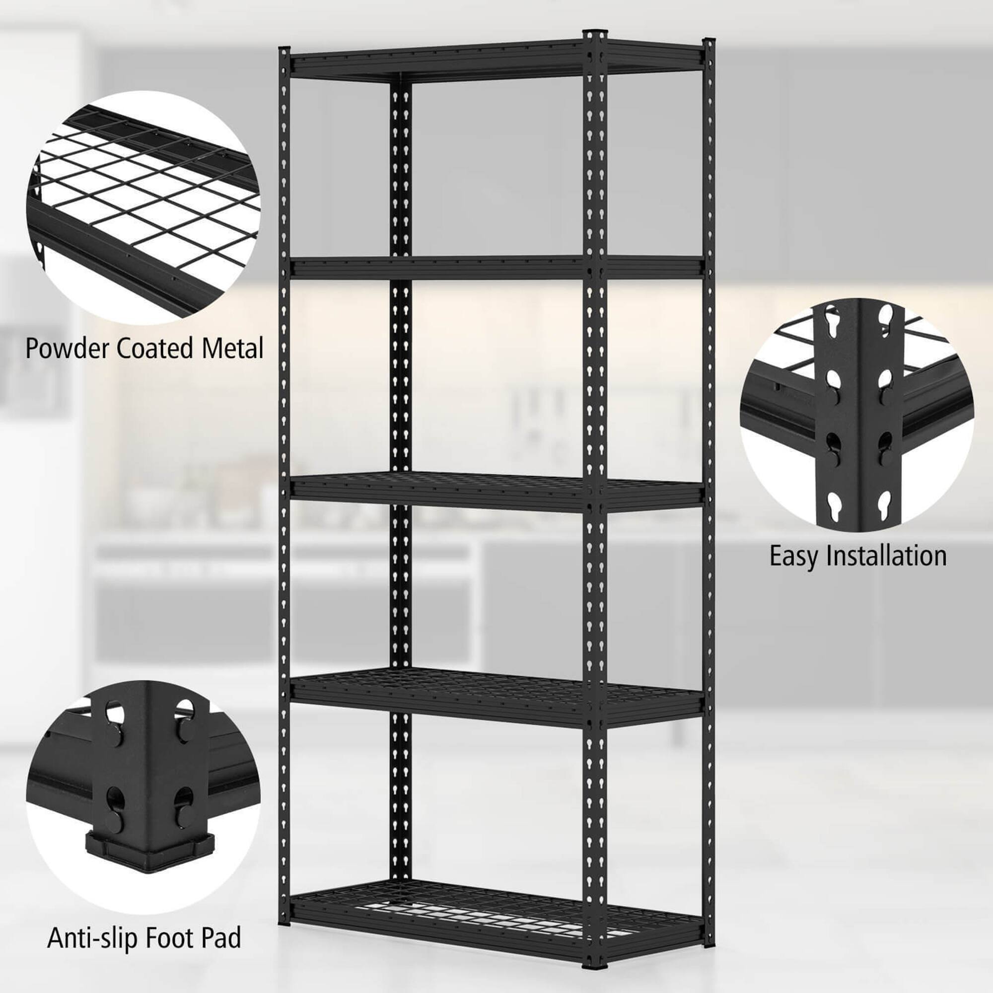 Alt View 7. Gymax - Gymax 2PCS 5-Tier Storage Shelf Heavy Duty Storage Utility Rack Shelf w/Anti-tipping Device - Black.