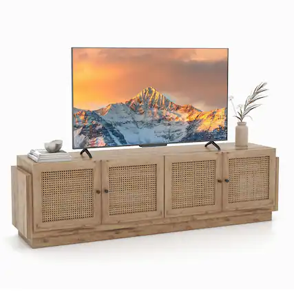 Front. Ecooso - Farmhouse TV Stand for TVs up to 75 Inch with Dual Storage Cabinets - Oak.