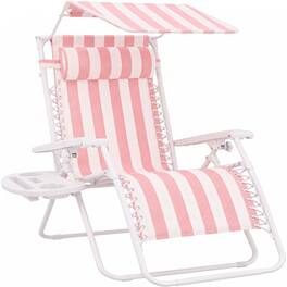 Best Choice Products - 30" Extra Wide Folding Zero Gravity Patio Lounge Chair w/Canopy Shade - Flamingo Stripes/White