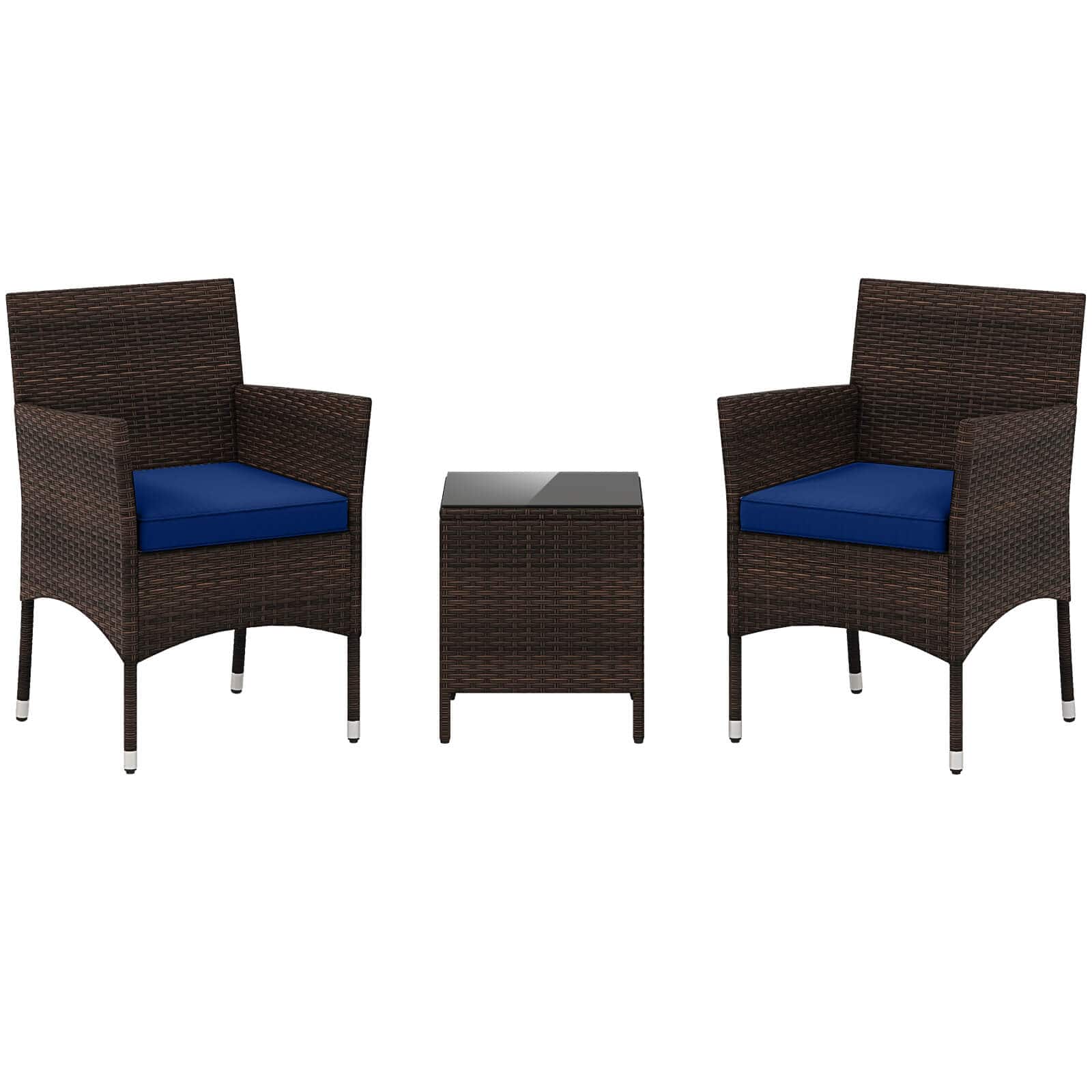 Front. Costway - Costway 3 PCS Outdoor Conversation Set with Cushioned Seat & Tempered Glass Tabletop - Navy.