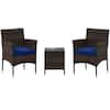 Front. Costway - Costway 3 PCS Outdoor Conversation Set with Cushioned Seat & Tempered Glass Tabletop - Navy.
