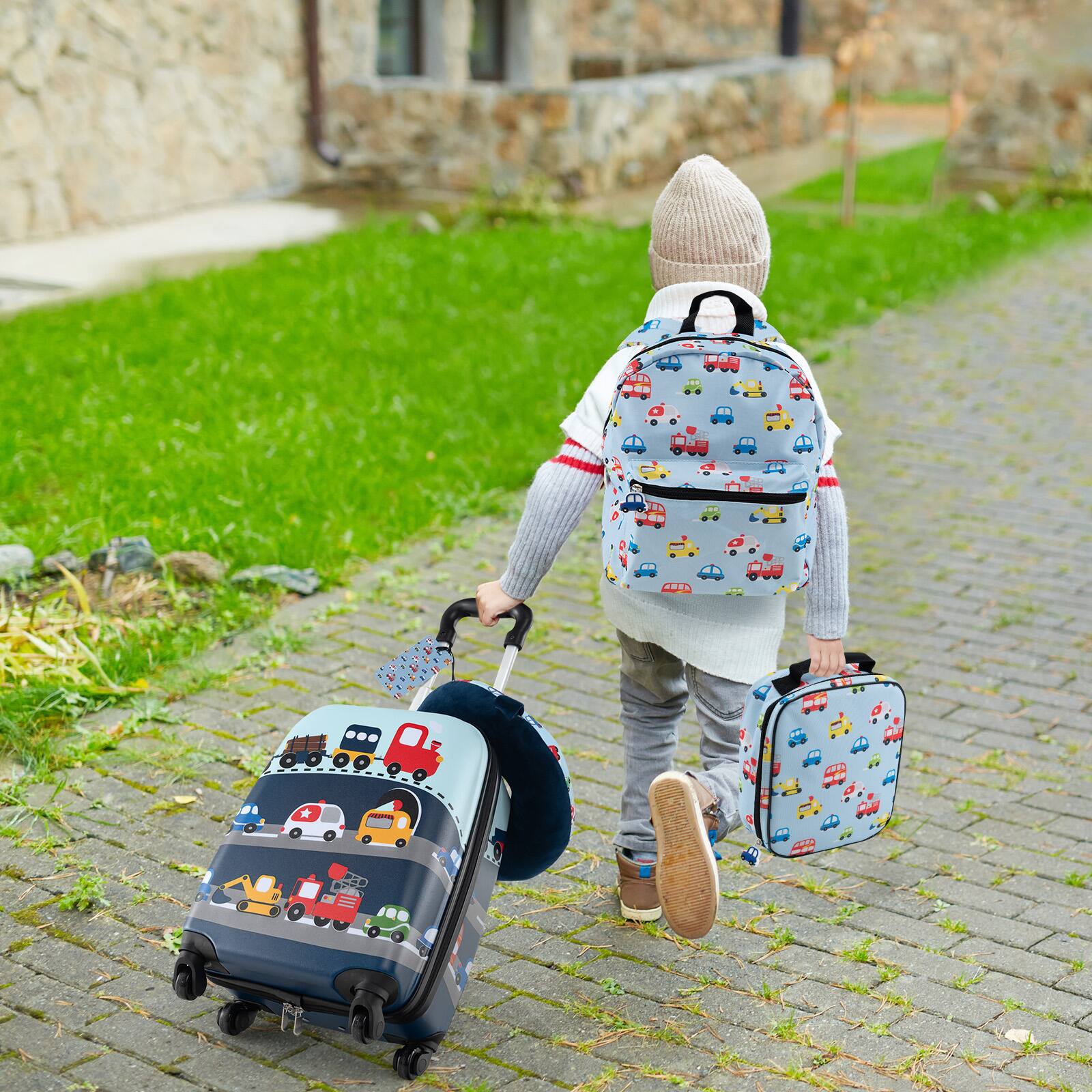 Alt View 1. Ecooso - 5-Piece Kids Luggage Set, Rolling Suitcase + Backpack + Lunch Bag + Neck Pillow + Name Tag - Astronaut.