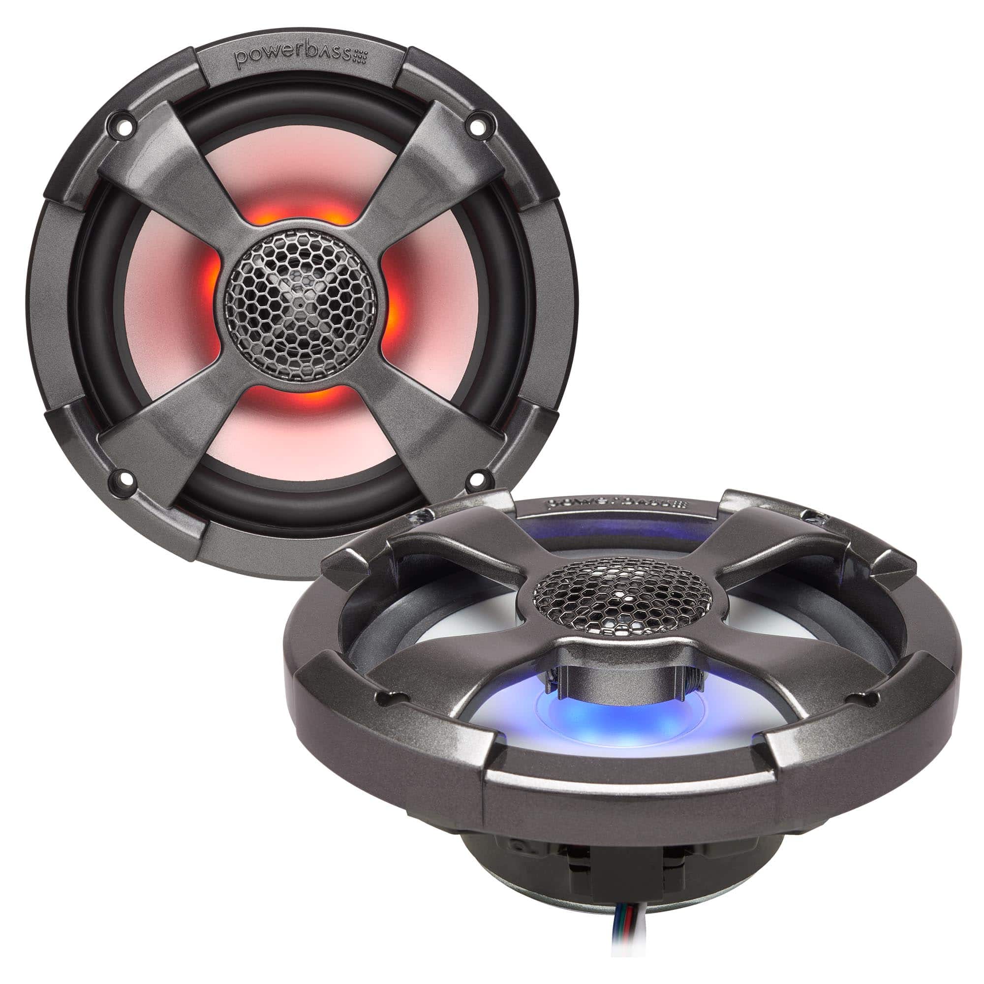 Powerbass - XL-62SST - 6.5" Shallow Mount Coaxial Speakers With RGB LED, Powersports/Marine - Pair - Black/Gray